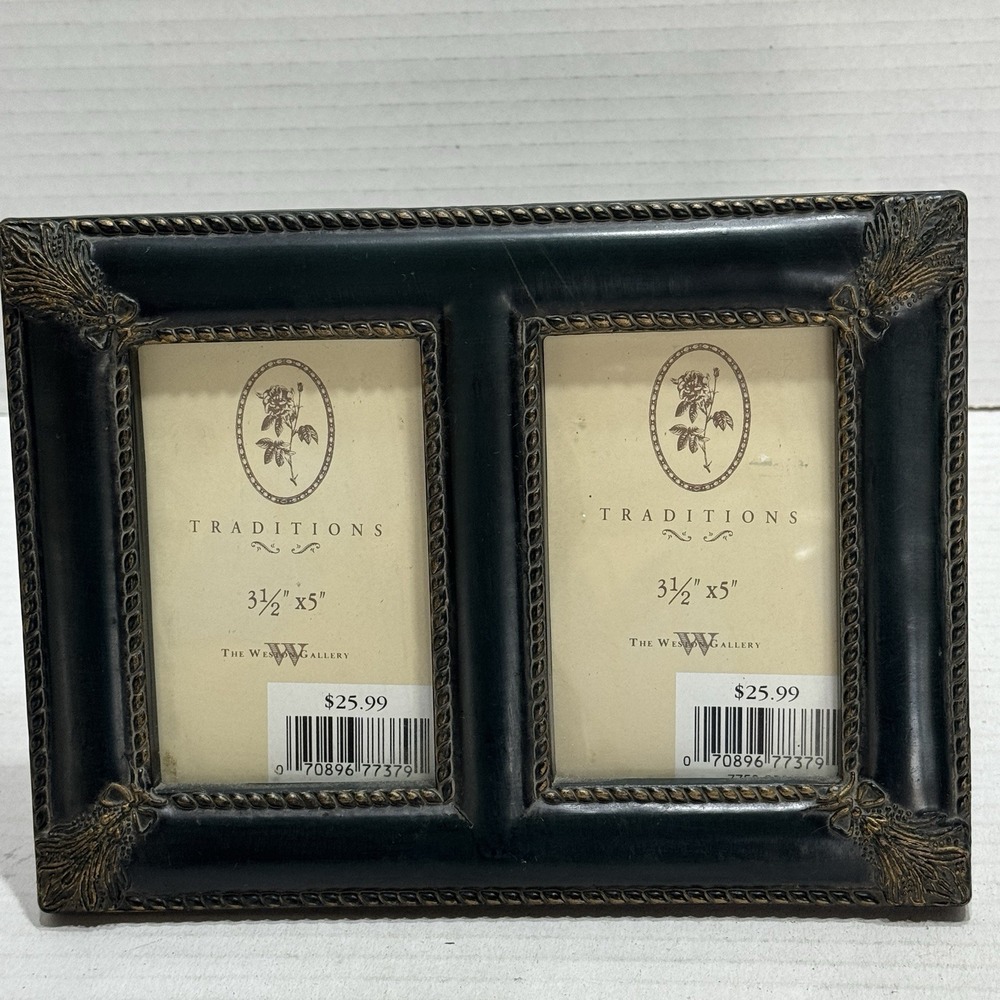Vtg The Weston Gallery Double Frame Picture Green Gold Photo Ornate Old Money